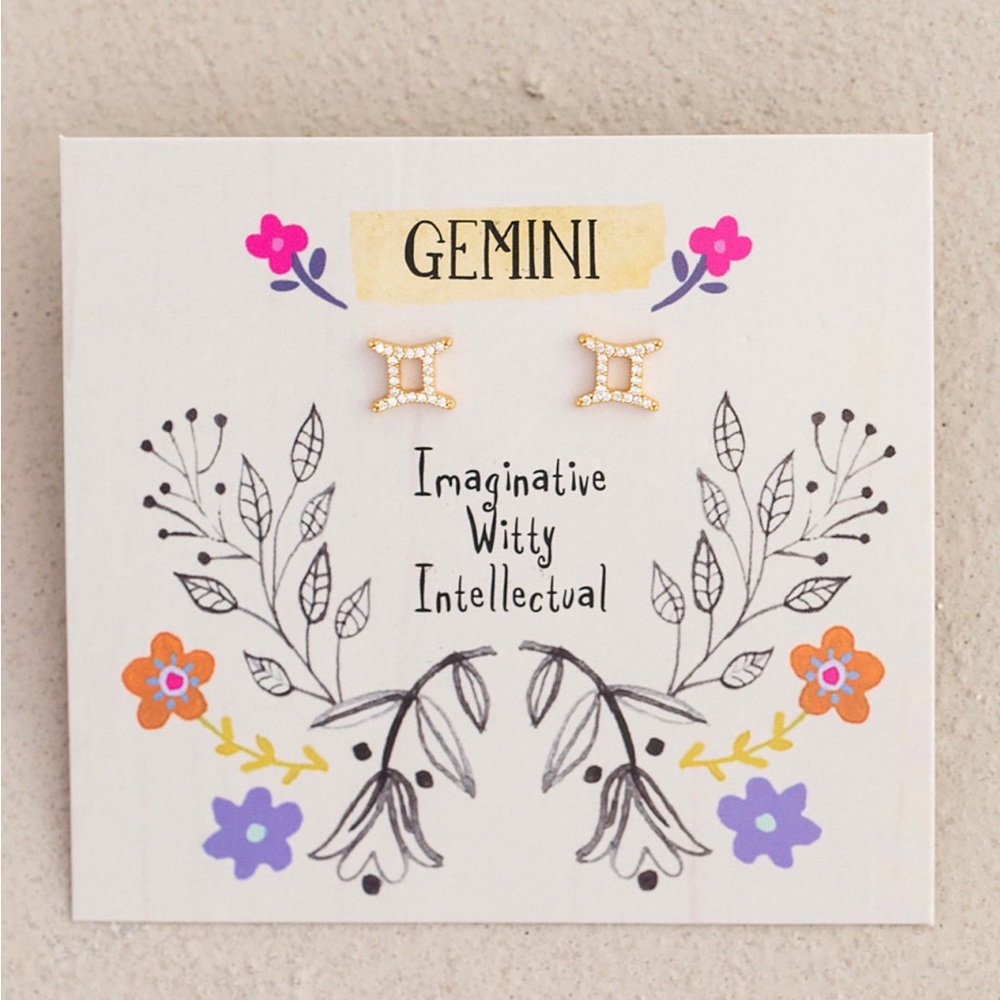 Zodiac Gold Plated Gemini Tiny Stud Earrings